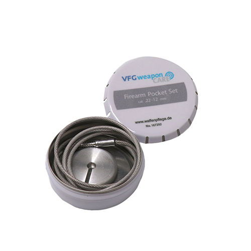 El Firearm Pocket Set de VFG es compacto y versátil, ideal para calibres .22 a .50. Incluye un cable de acero recubierto y un disco de agarre para una limpieza rápida y fácil.